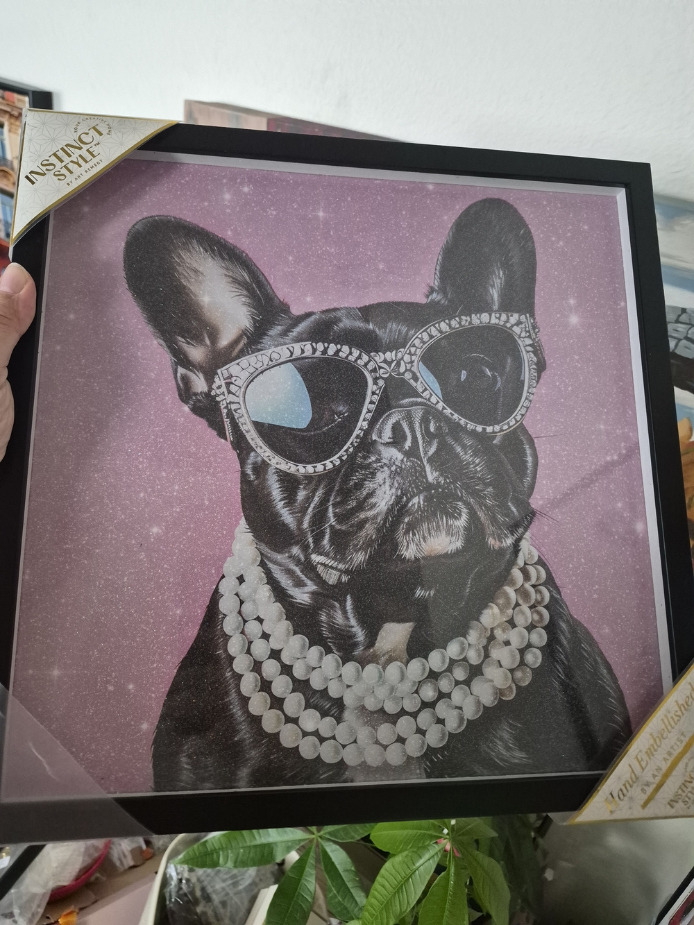 Black French Bulldog Wall Art With Fancy Sunglasses &pearl Necklace
